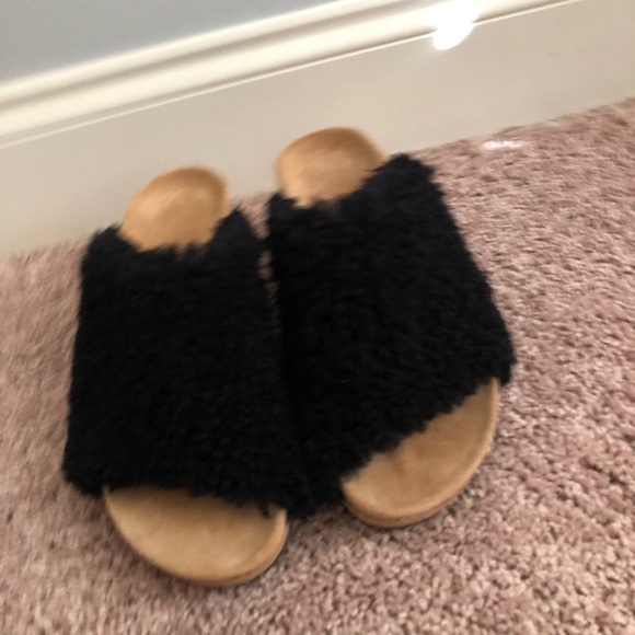 Birkenstock Papillio Namica Teddy Black Wedge Sandals Size 38 Shearling Limited - Picture 2 of 9